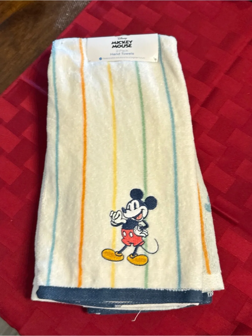 Disney Mickey Mouse Striped bath Towel - Cream with Multicolor Stripes